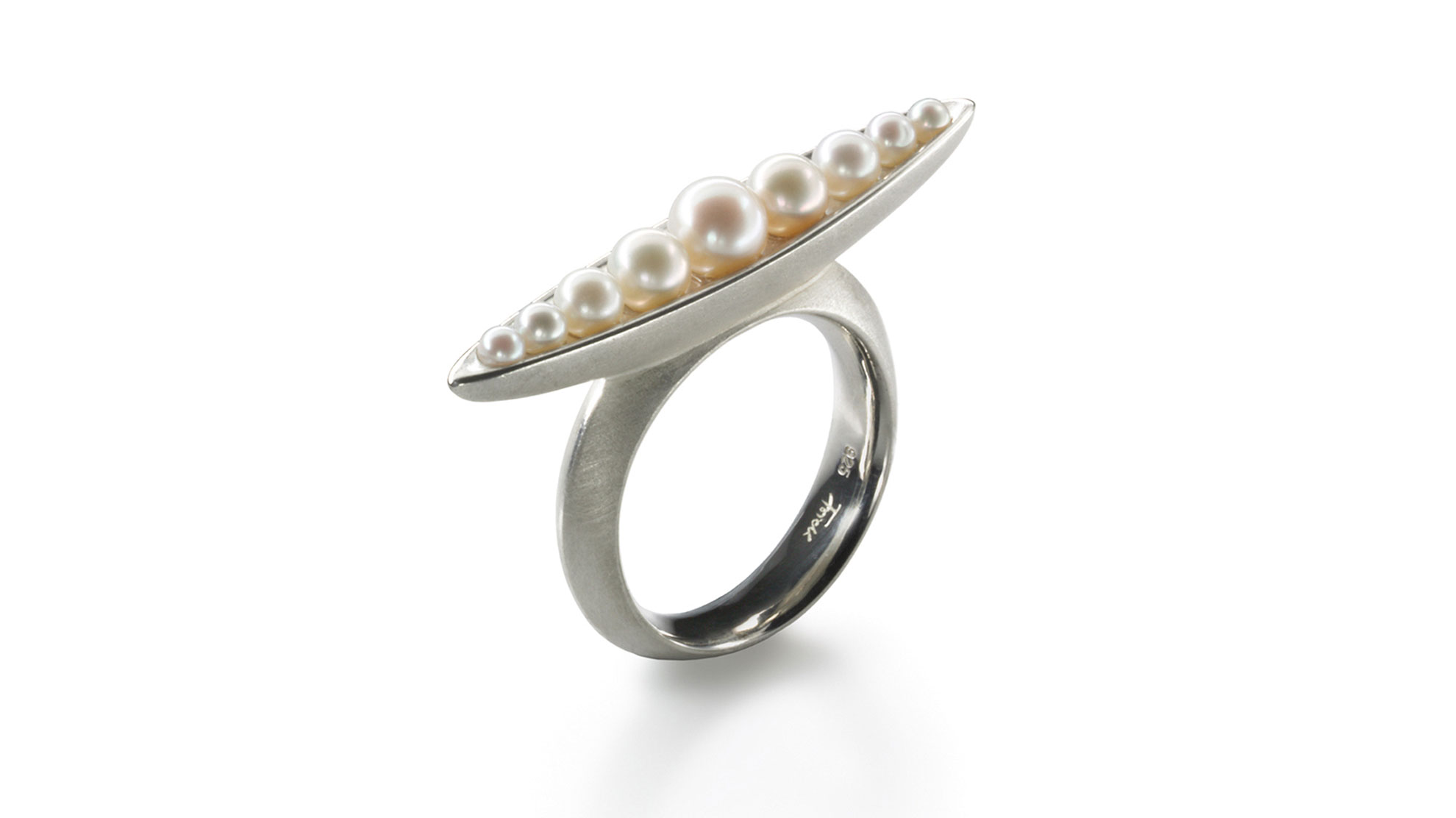 Ring Perlenschiffchen, 925 Silber mit Zuchtperlen